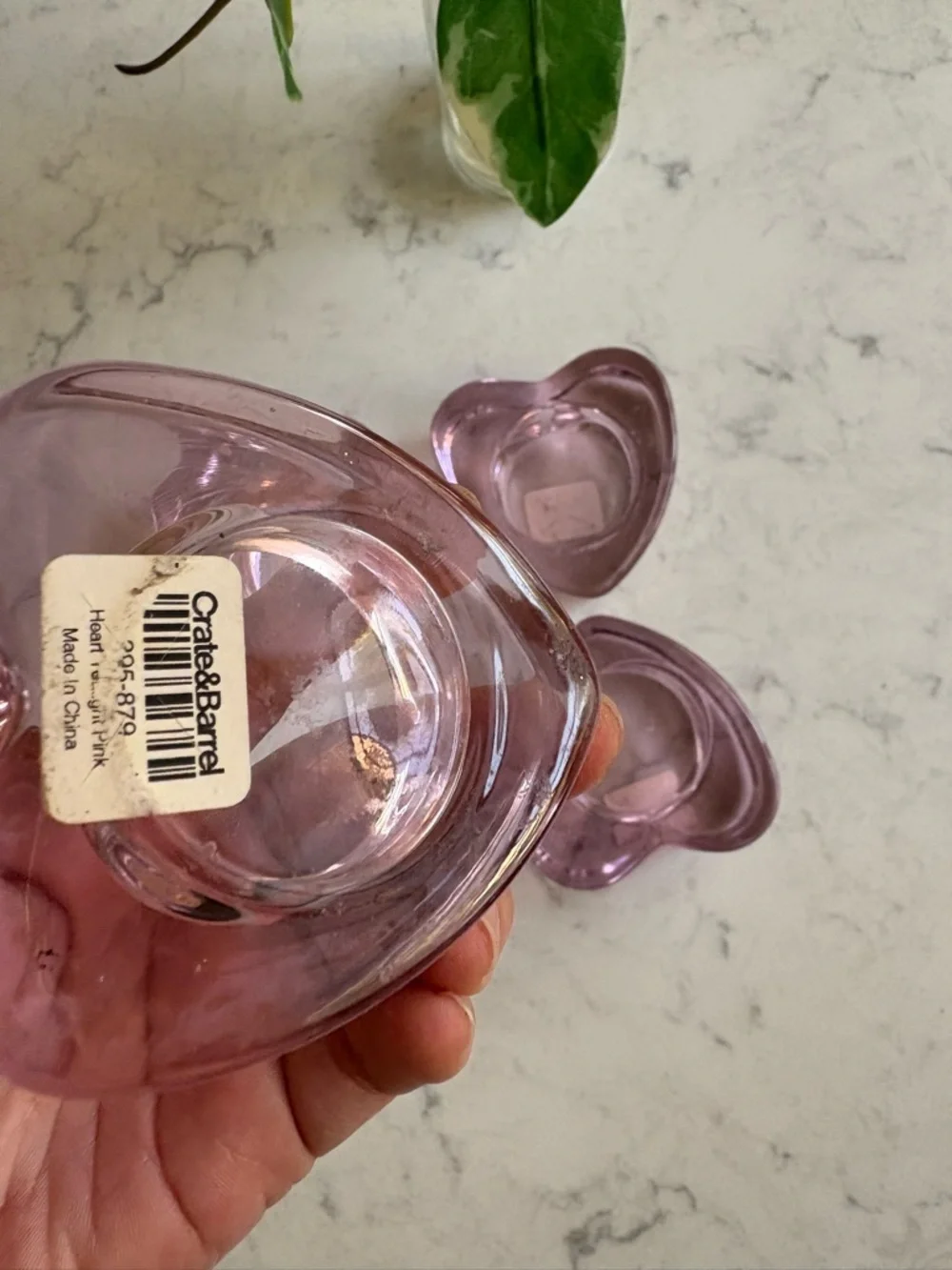 Pink Glass Heart Tea Light Holders 4 Crate and Barrel Studio Pottery Egg Plate